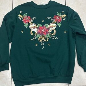 Green Christmas Sweatshirt with Poinsettias